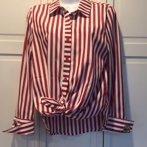 Striped long sleeve shirt w/round gold cuffs